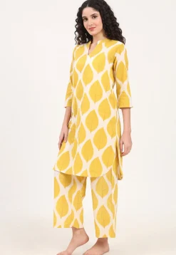 Digital Printed Pure Cotton Co Ord Set in Yellow
