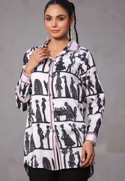 Digital Printed Pure Cotton Top in White