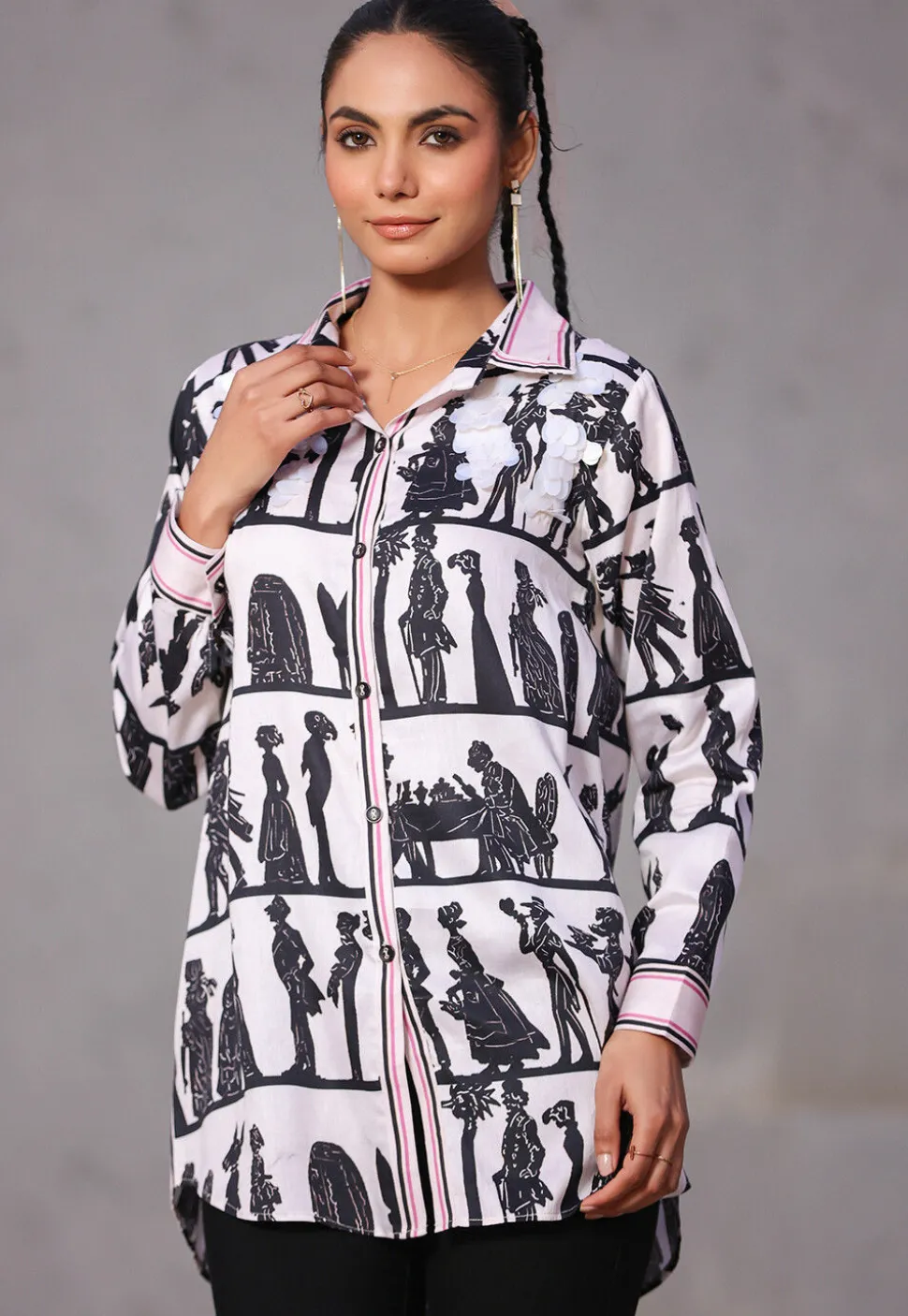 Digital Printed Pure Cotton Top in White