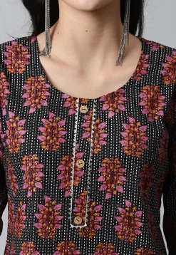 Digital Printed Pure Cotton Short Kurti in Black