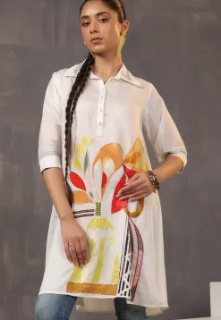 Digital Printed Pure Cotton Tunic in Off White