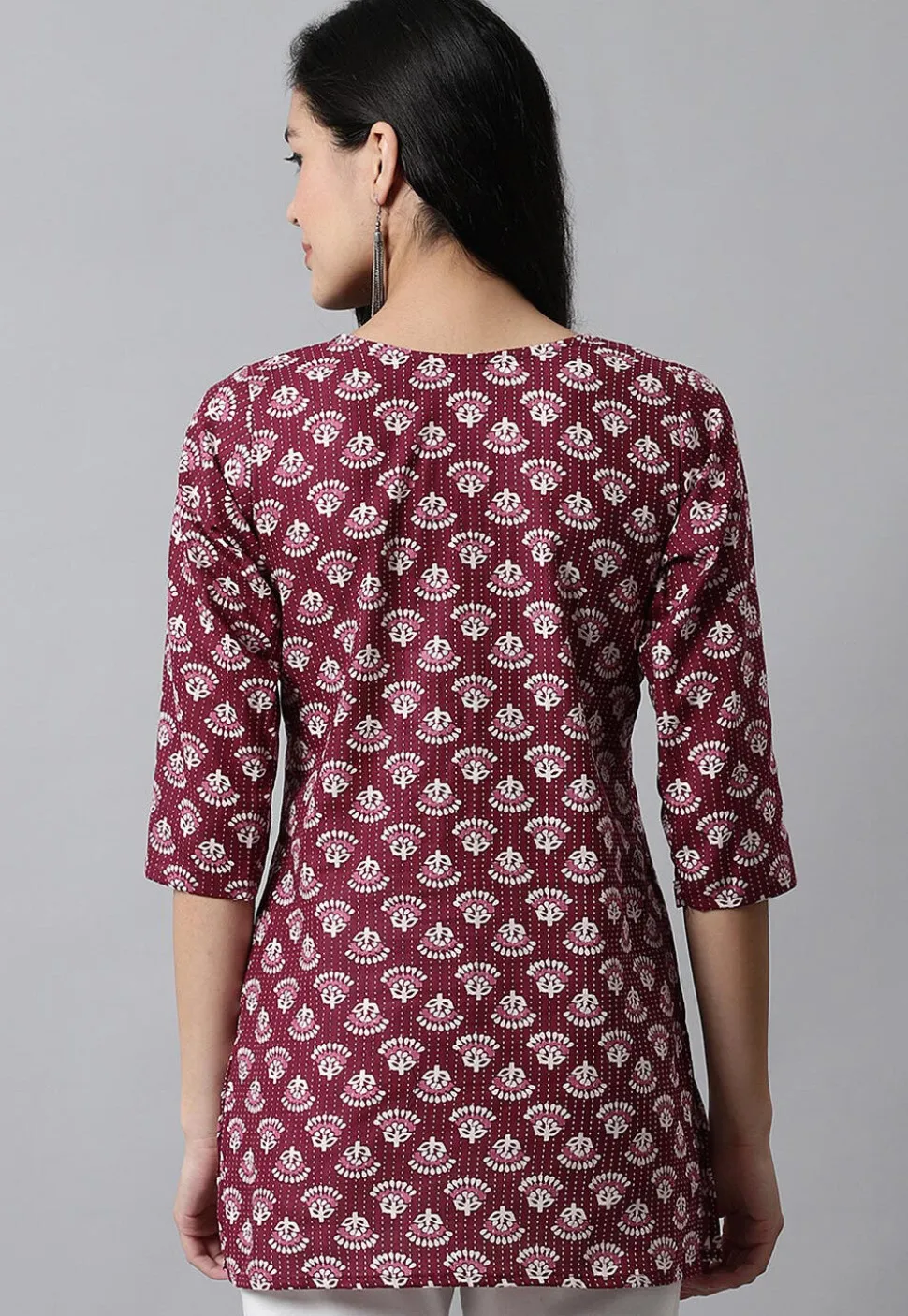 Digital Printed Pure Cotton Short Kurti in Maroon