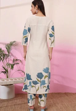 Digital Printed Pure Cotton Co Ord Set in Cream