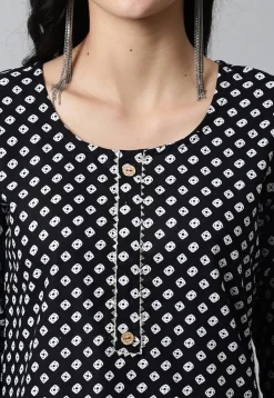 Digital Printed Pure Cotton Short Kurti in Black