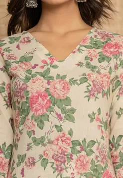 Digital Printed Pure Cotton Punjabi Suit in Cream