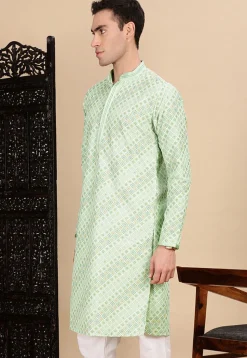 Digital Printed Pure Cotton Kurta in Sea Green
