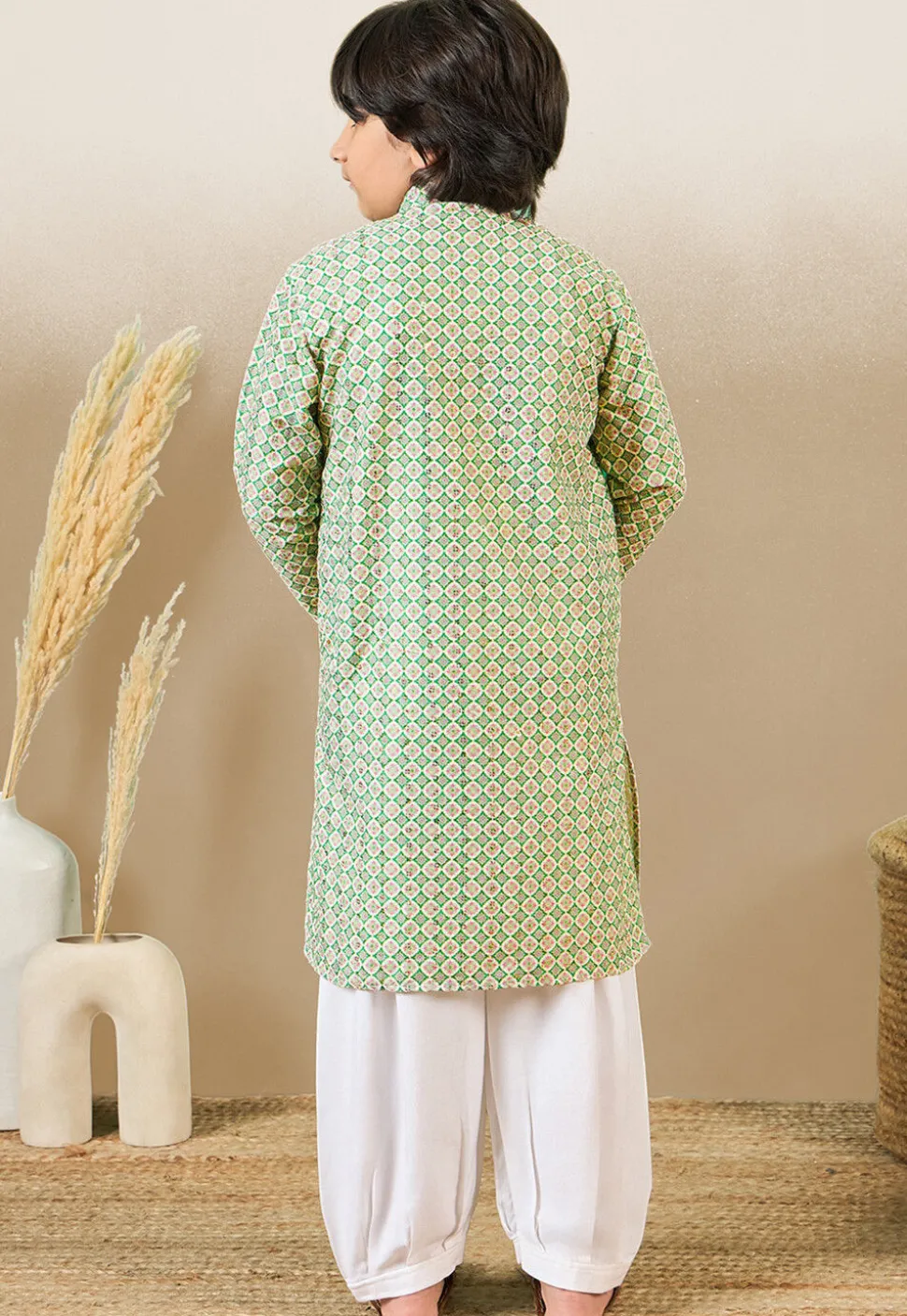 Digital Printed Pure Cotton Kurta Set in Green