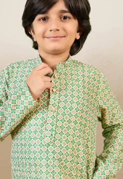 Digital Printed Pure Cotton Kurta Set in Green