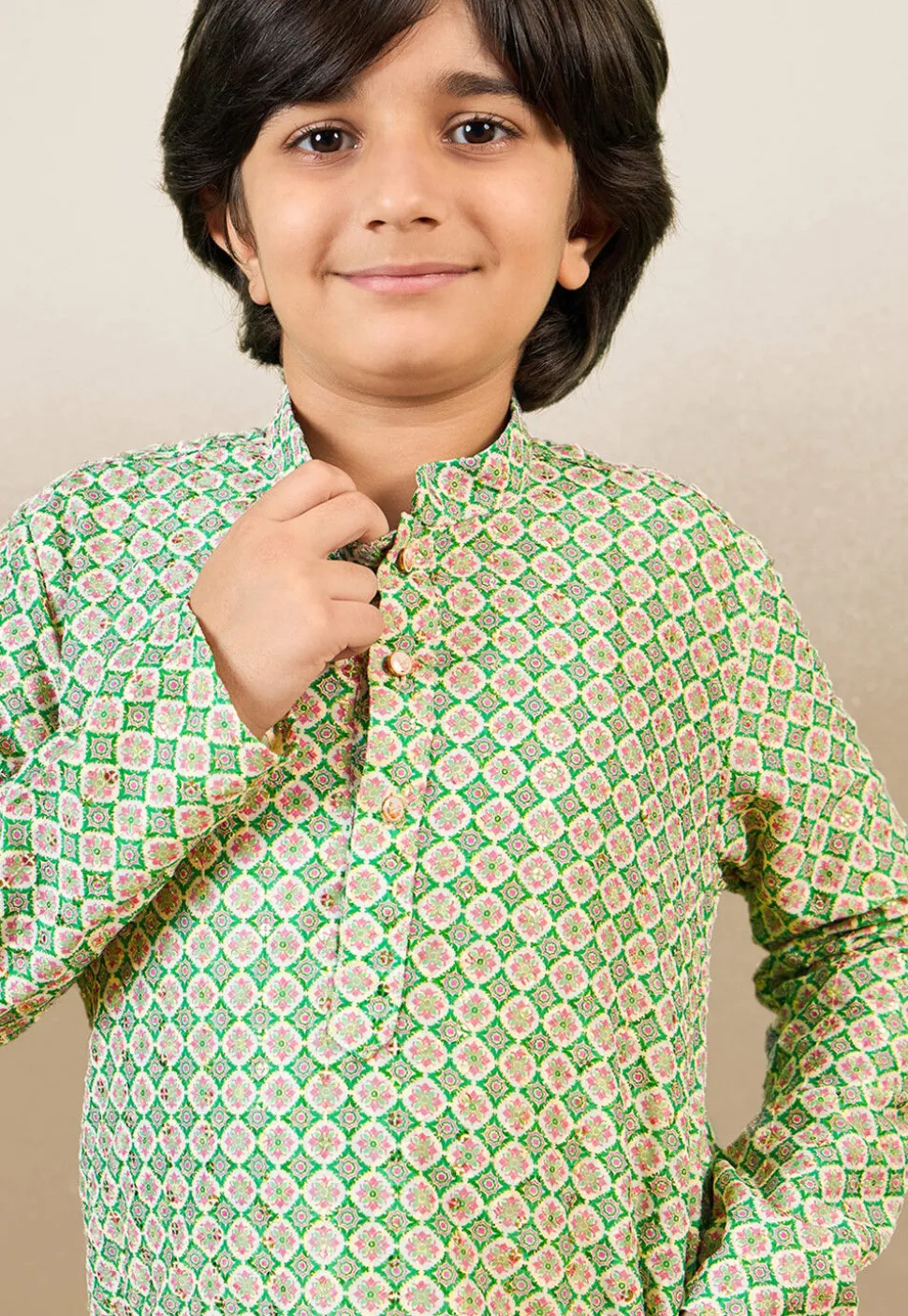 Digital Printed Pure Cotton Kurta Set in Green