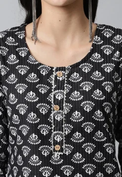 Digital Printed Pure Cotton Short Kurti in Black