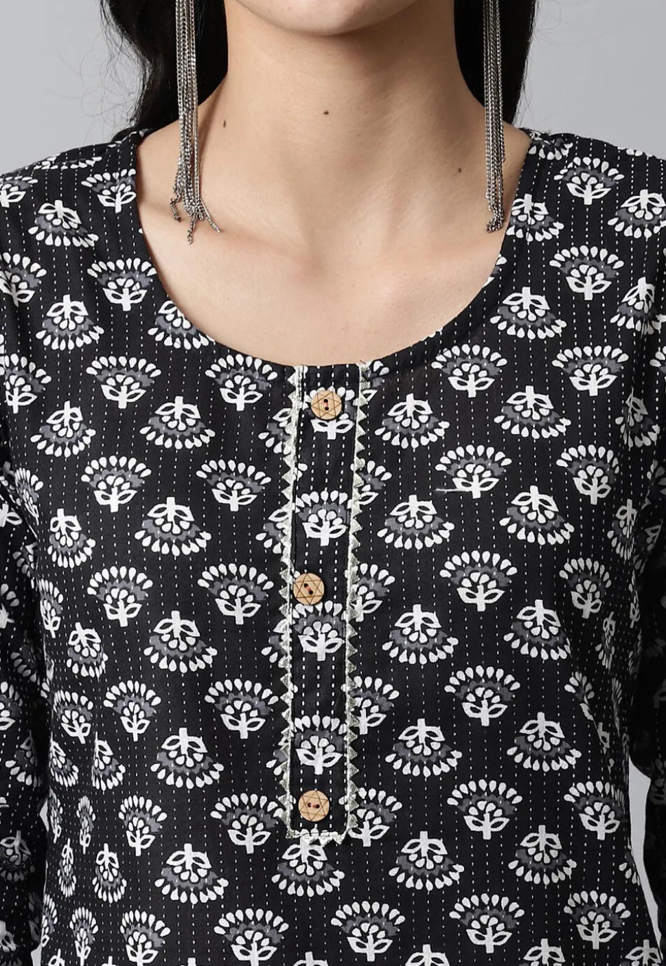 Digital Printed Pure Cotton Short Kurti in Black