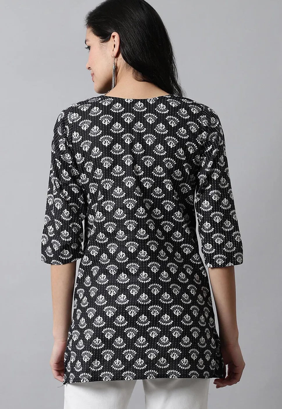 Digital Printed Pure Cotton Short Kurti in Black
