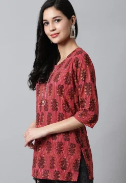 Digital Printed Pure Cotton Short Kurti in Red