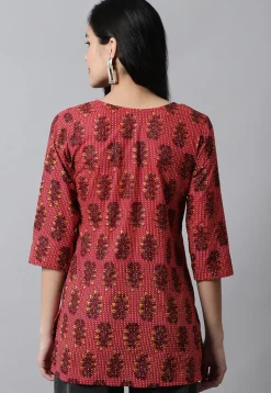Digital Printed Pure Cotton Short Kurti in Red