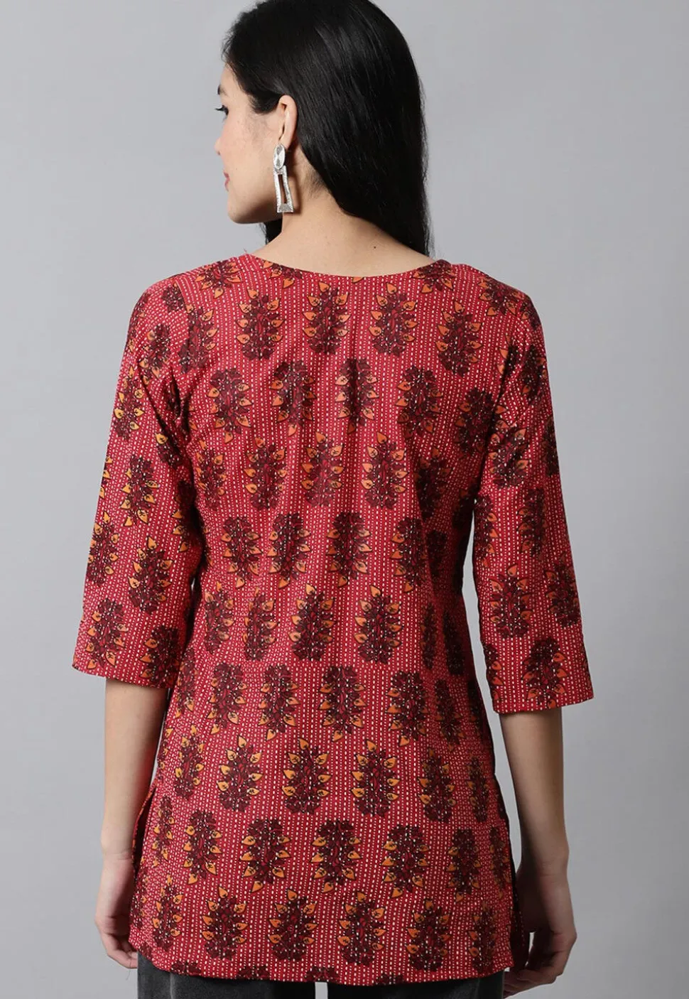 Digital Printed Pure Cotton Short Kurti in Red