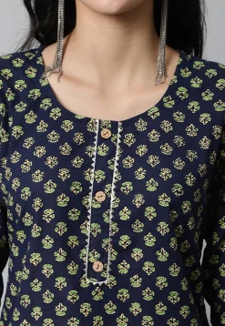 Digital Printed Pure Cotton Short Kurti in Navy Blue