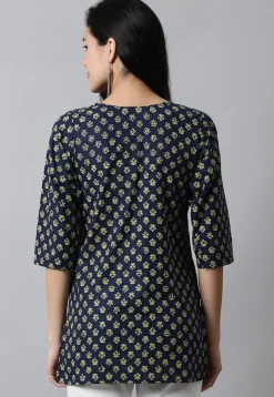 Digital Printed Pure Cotton Short Kurti in Navy Blue