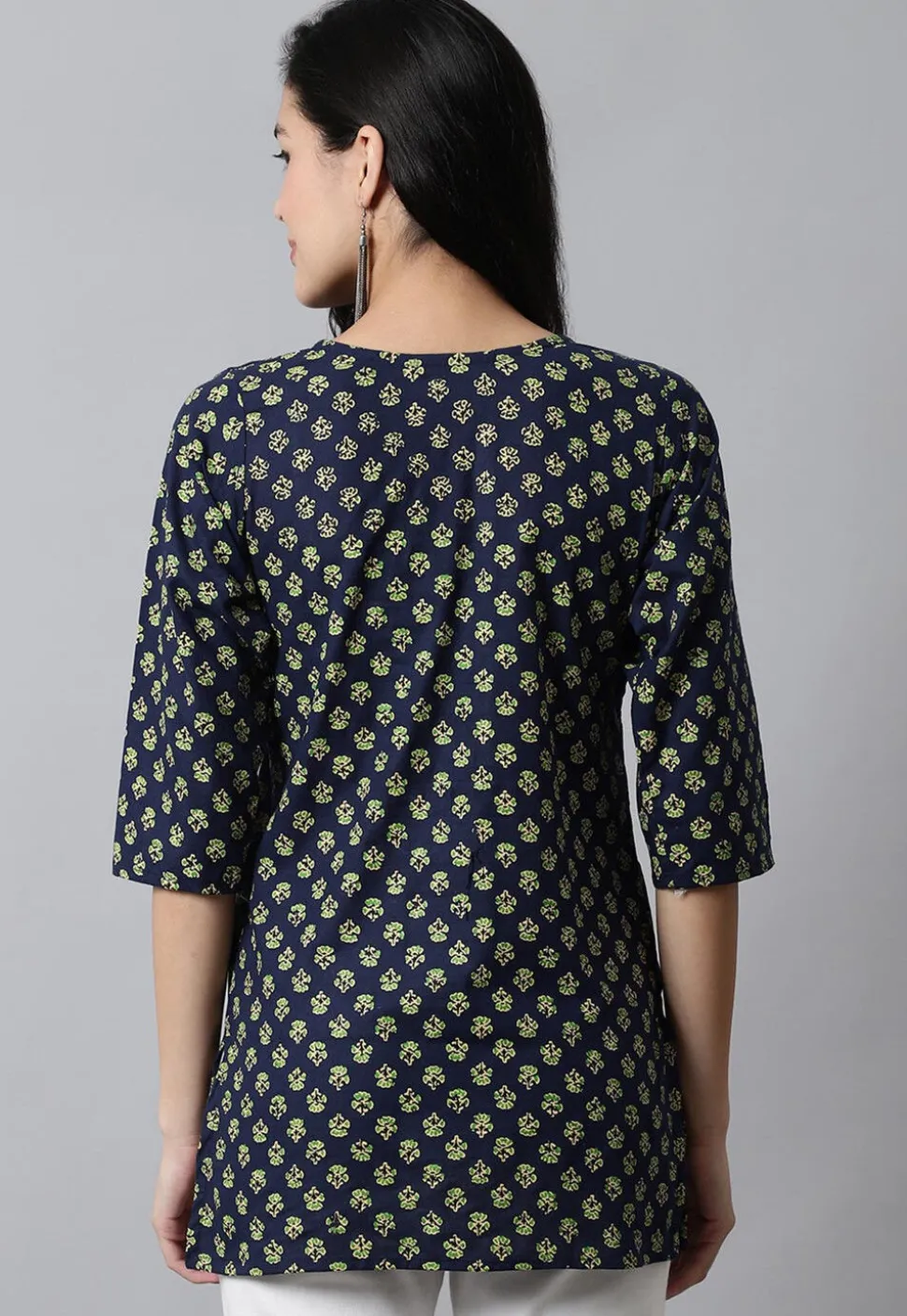 Digital Printed Pure Cotton Short Kurti in Navy Blue
