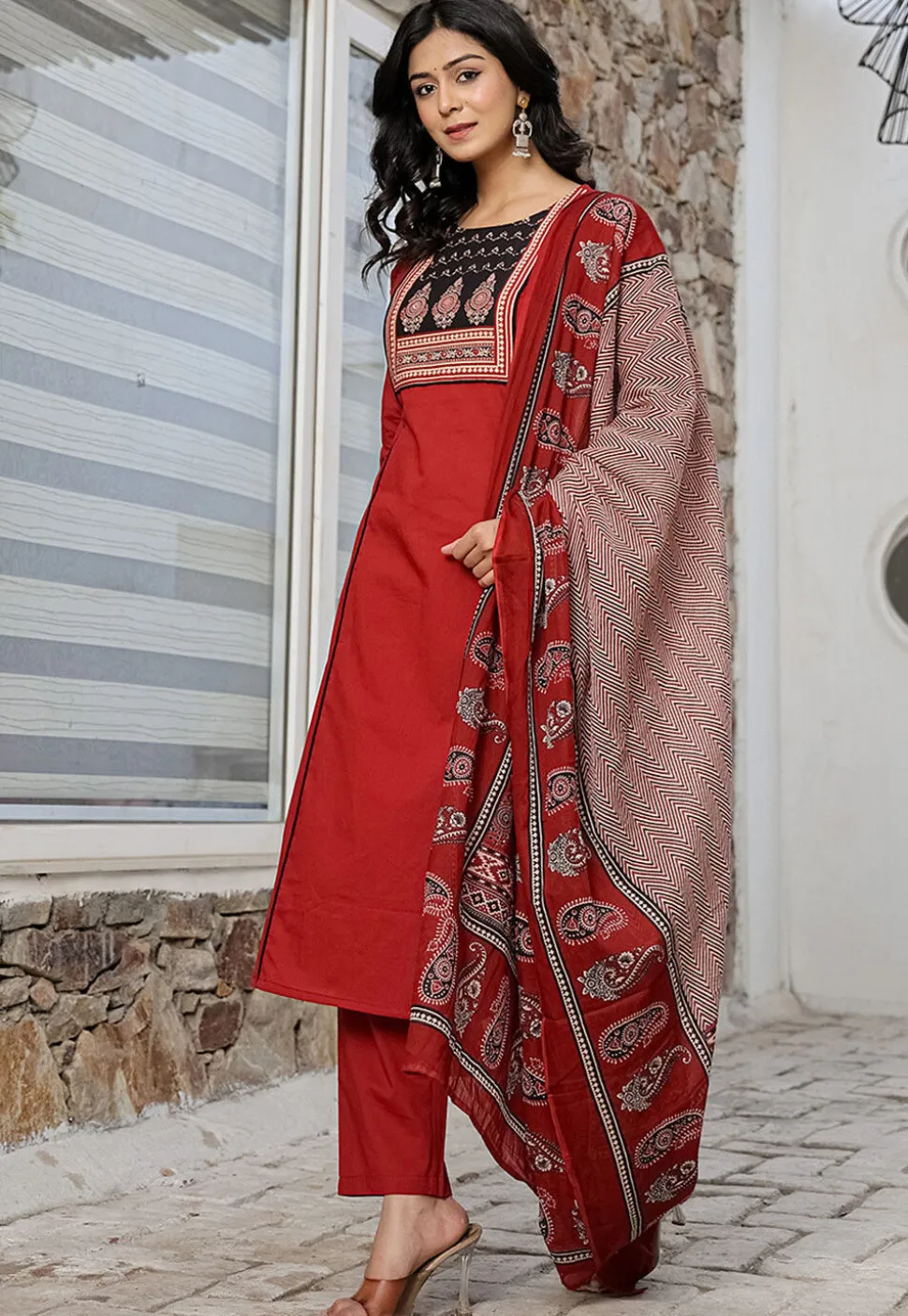 Digital Printed Pure Cotton Pakistani Suit in Maroon