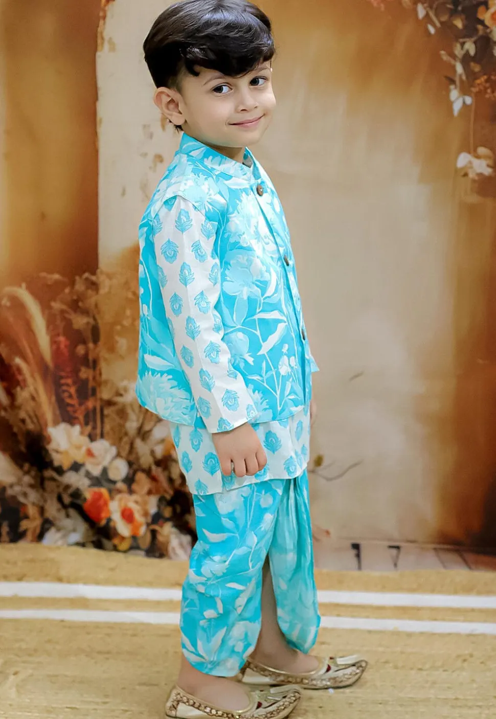 Digital Printed Pure Cotton Kurta Set in White