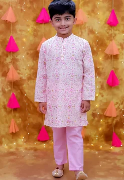 Digital Printed Pure Cotton Kurta Set in White