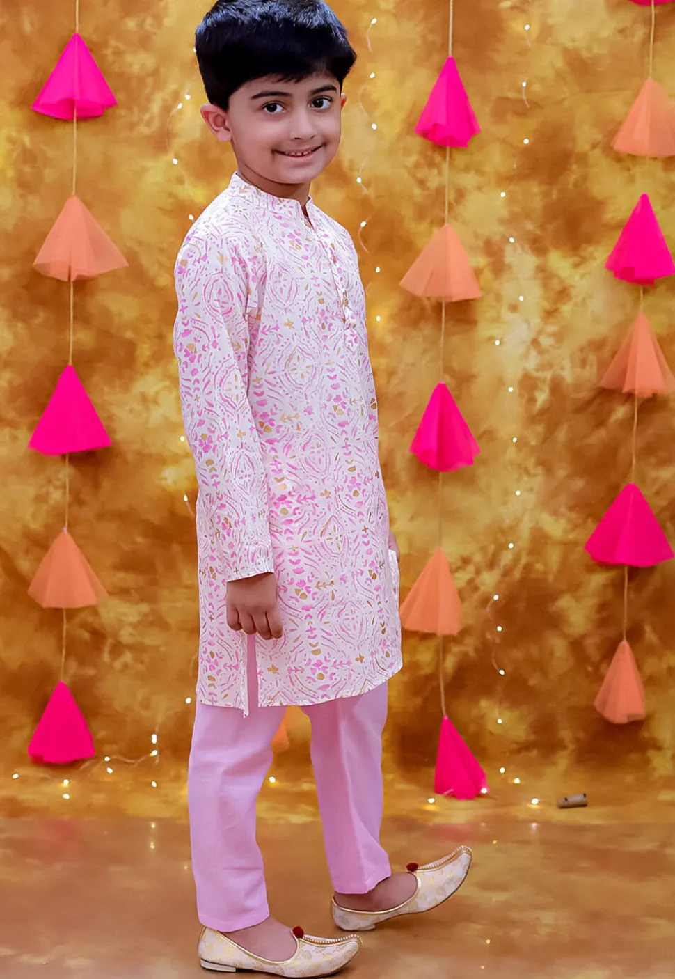 Digital Printed Pure Cotton Kurta Set in White