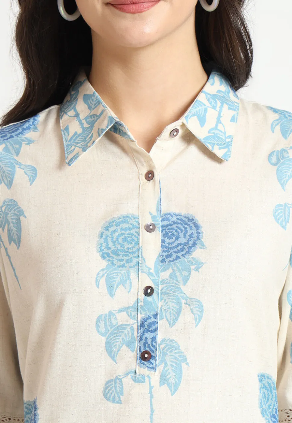 Digital Printed Pure Cotton Straight Kurta in Light Beige