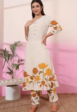 Digital Printed Pure Cotton Co Ord Set in Cream