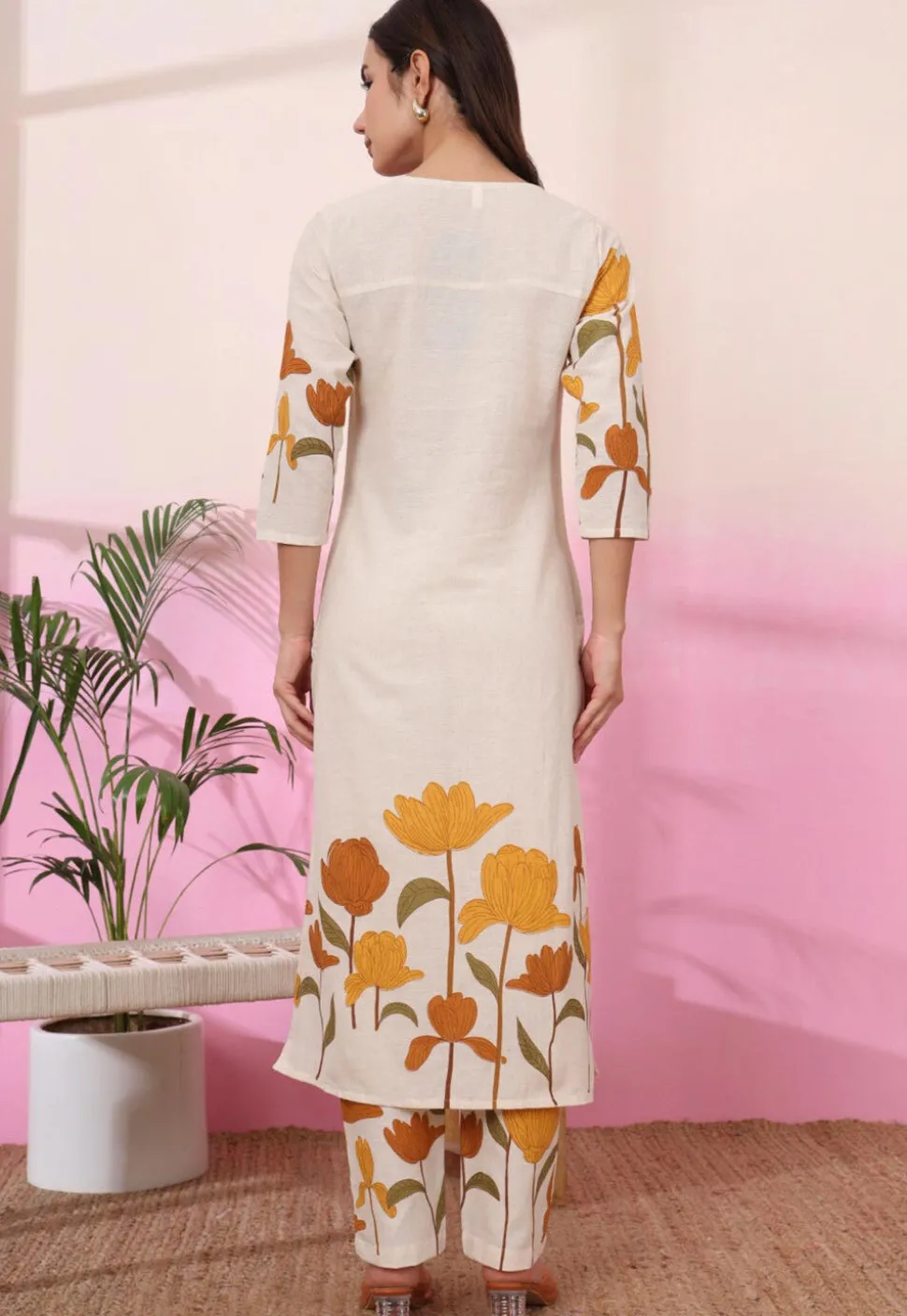 Digital Printed Pure Cotton Co Ord Set in Cream