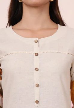 Digital Printed Pure Cotton Co Ord Set in Cream