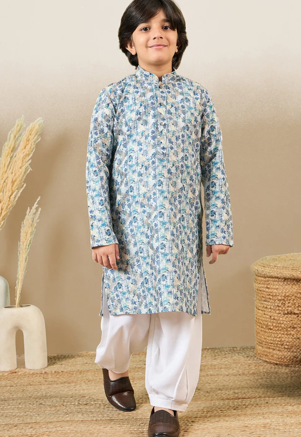 Digital Printed Pure Cotton Kurta Set in Blue