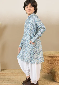 Digital Printed Pure Cotton Kurta Set in Blue