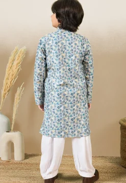 Digital Printed Pure Cotton Kurta Set in Blue