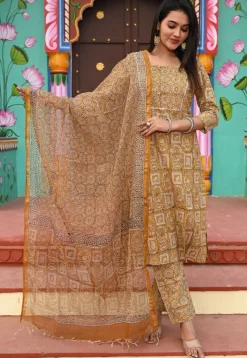 Digital Printed Pure Cotton Pakistani Suit in Mustard