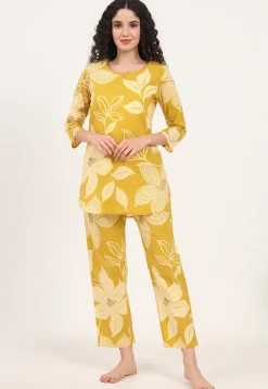 Digital Printed Pure Cotton Co Ord Set in Mustard