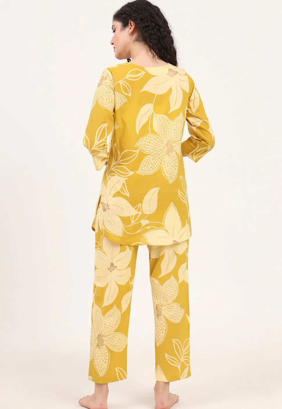Digital Printed Pure Cotton Co Ord Set in Mustard