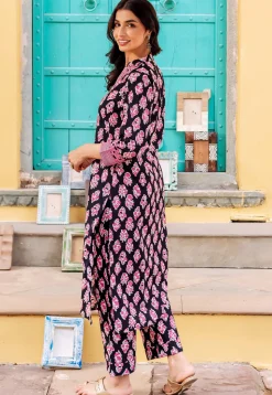 Digital Printed Pure Cotton Straight Kurta Set in Black