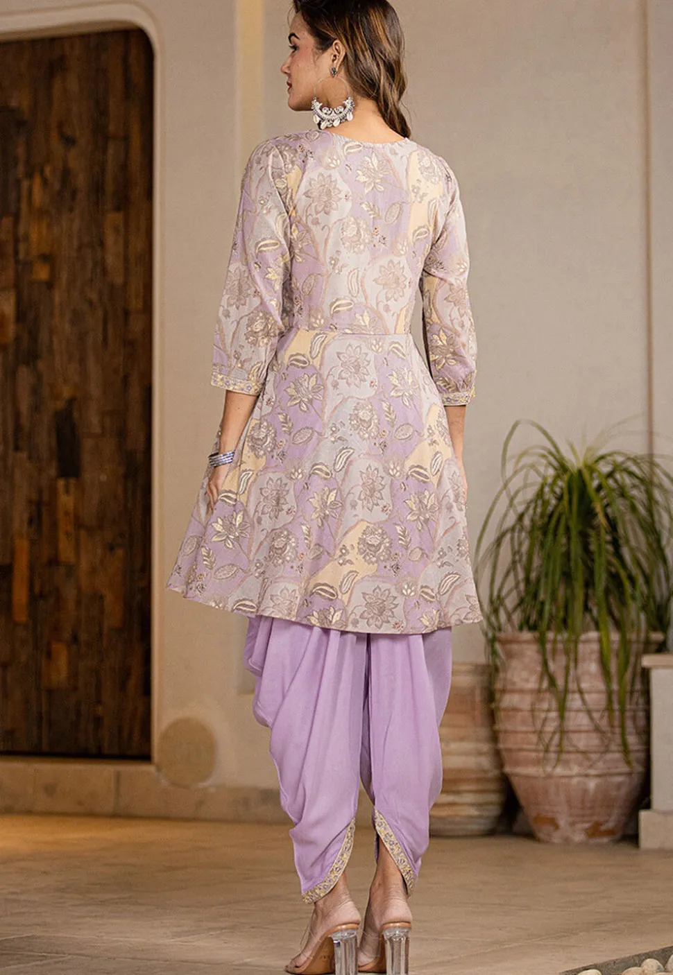 Digital Printed Pure Cotton Punjabi Suit in Light Purple