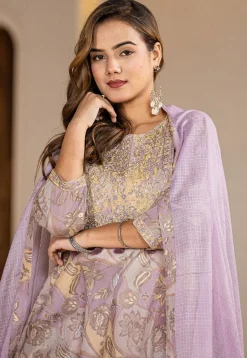 Digital Printed Pure Cotton Punjabi Suit in Light Purple
