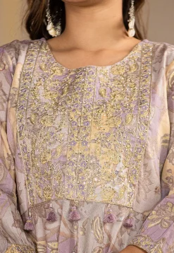 Digital Printed Pure Cotton Punjabi Suit in Light Purple