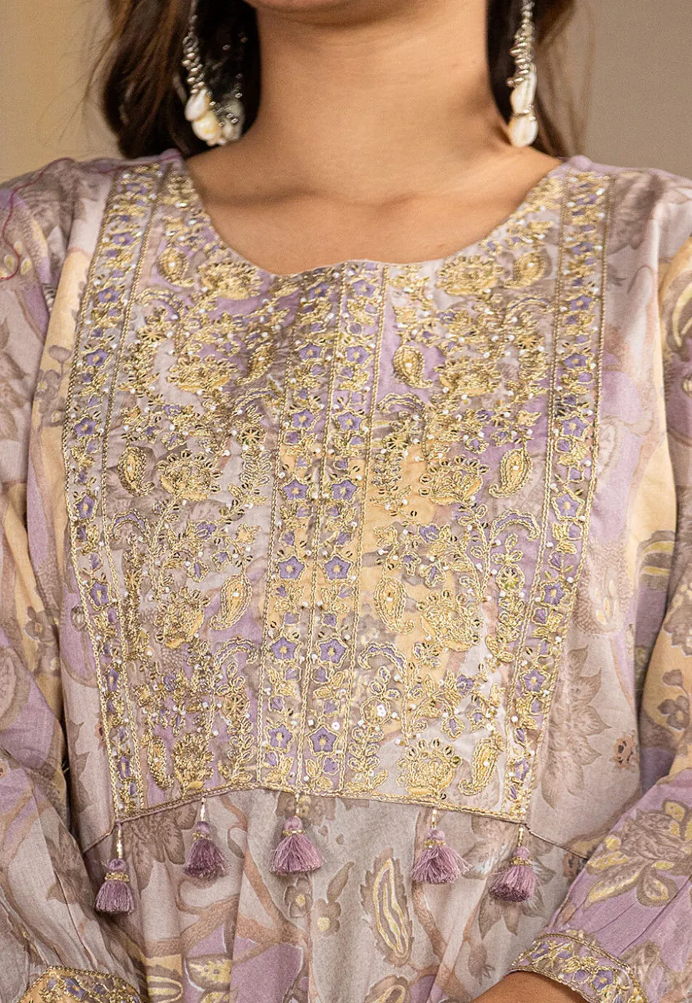 Digital Printed Pure Cotton Punjabi Suit in Light Purple