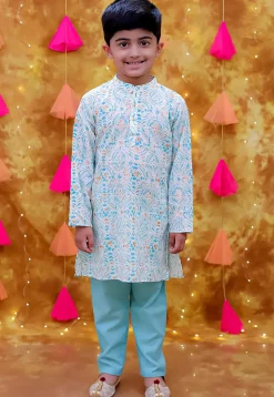 Digital Printed Pure Cotton Kurta Set in White
