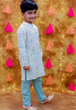 Digital Printed Pure Cotton Kurta Set in White