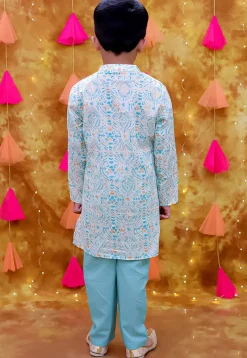 Digital Printed Pure Cotton Kurta Set in White