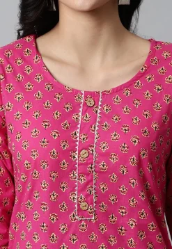 Digital Printed Pure Cotton Short Kurti in Pink