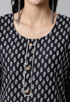 Digital Printed Pure Cotton Short Kurti in Black