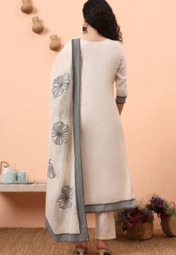 Digital Printed Pure Cotton Pakistani Suit in Off White