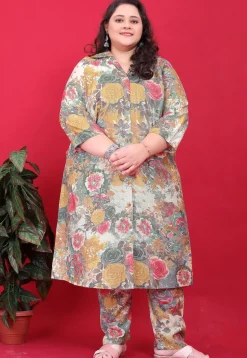 Digital Printed Rayon A Line Kurta Set in Multicolor