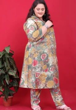 Digital Printed Rayon A Line Kurta Set in Multicolor