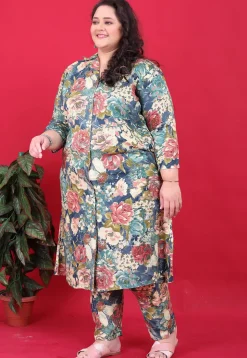 Digital Printed Rayon A Line Kurta Set in Multicolor